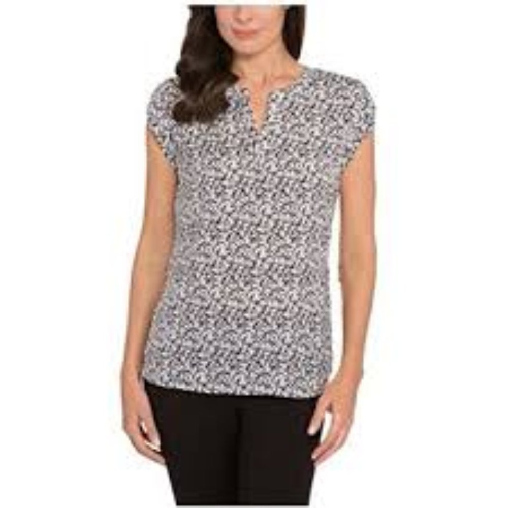 Hilary Radley Womens Short Sleeve Printed Blouse